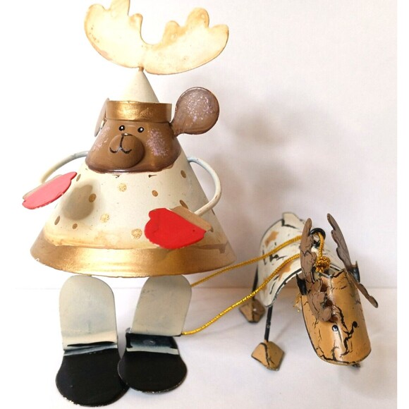 Metal & Wood Dangling Christmas Ornaments 4-PCS Bundle Holiday Tree Decorations - Picture 3 of 10